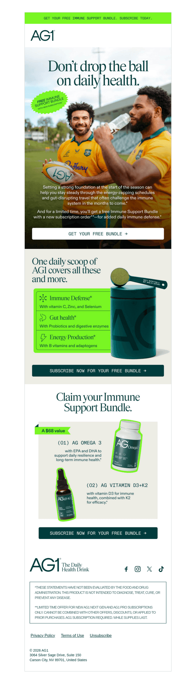 Athletic Greens email from Sun, Oct 4, 2026