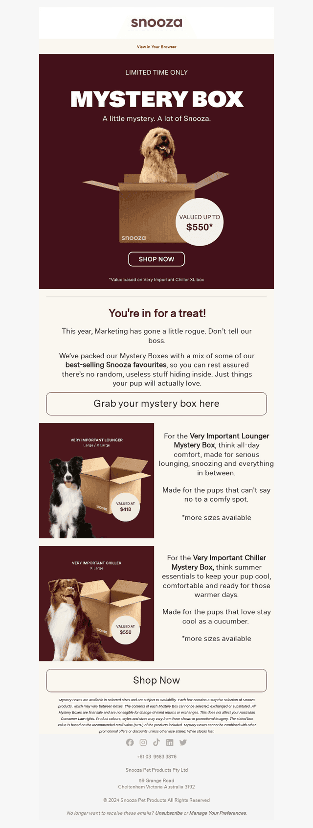 Snooza Pet Products email from Mon, Oct 5, 2026