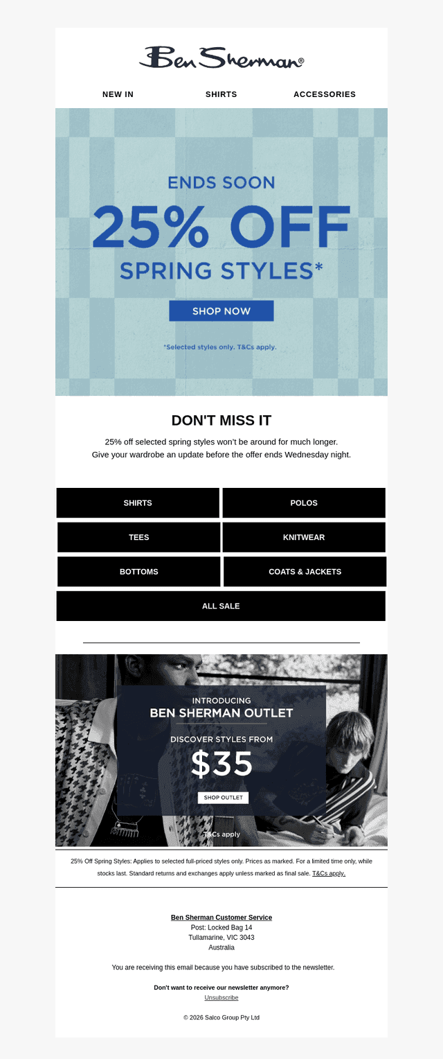 Ben Sherman Australia email from Mon, Oct 5, 2026