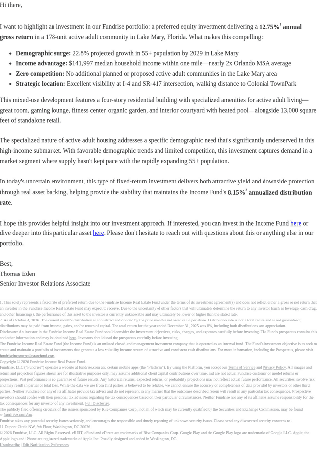 Fundrise email from Mon, Oct 5, 2026