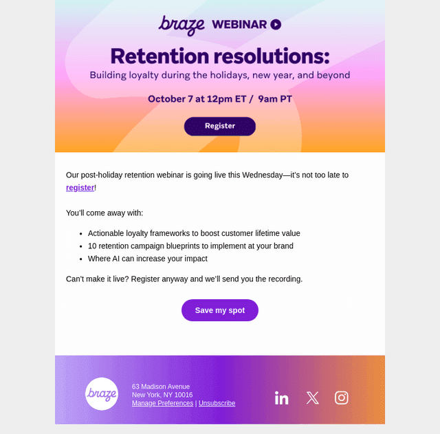 Braze email from Mon, Oct 5, 2026