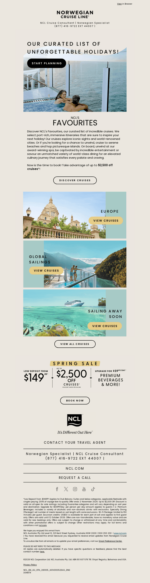 Norwegian Cruise Line email from Mon, Oct 5, 2026