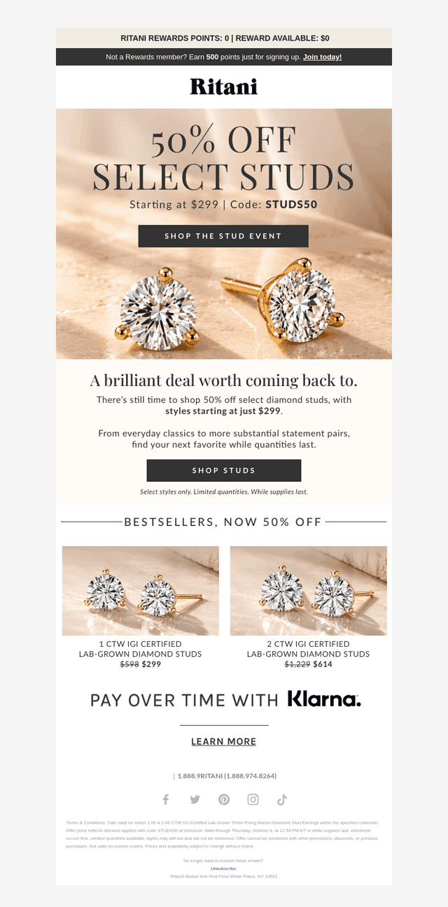 Still Time to Save 50% on Diamond Studs ✨