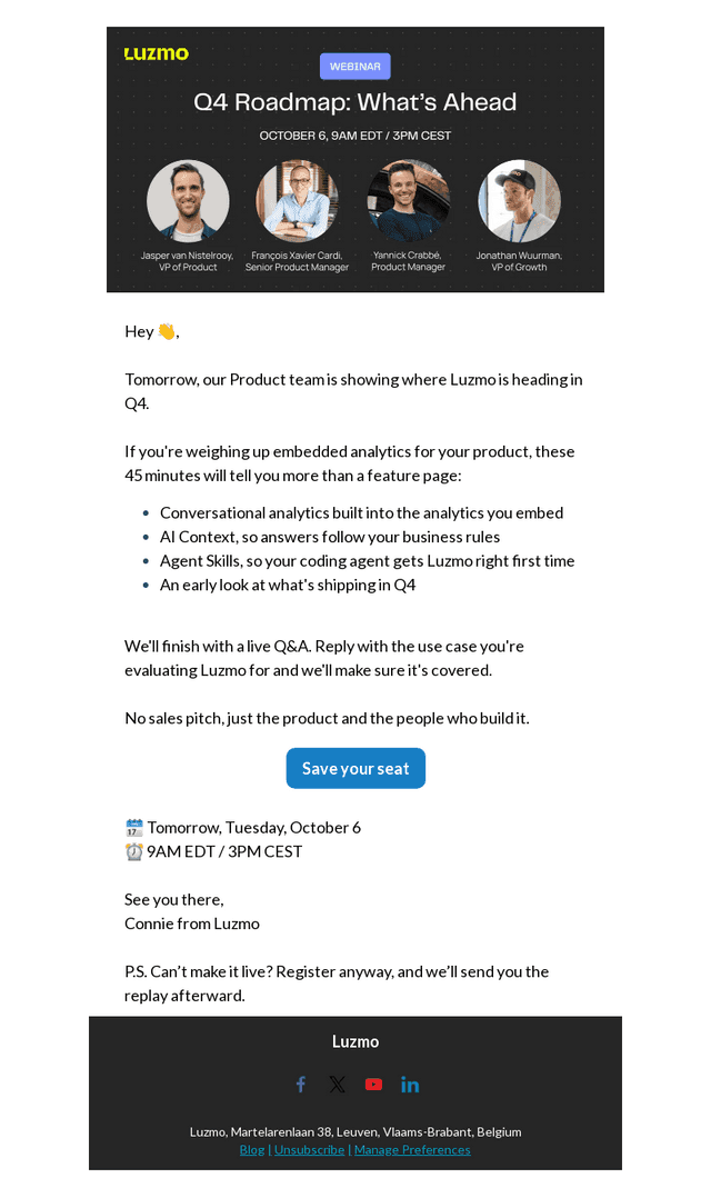 Luzmo email from Mon, Oct 5, 2026