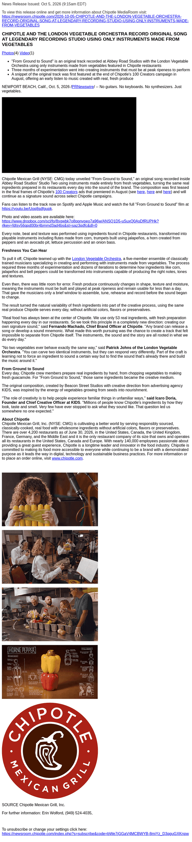 Chipotle Mexican Grill email from Mon, Oct 5, 2026