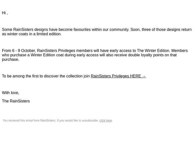 RainSisters email from Mon, Oct 5, 2026