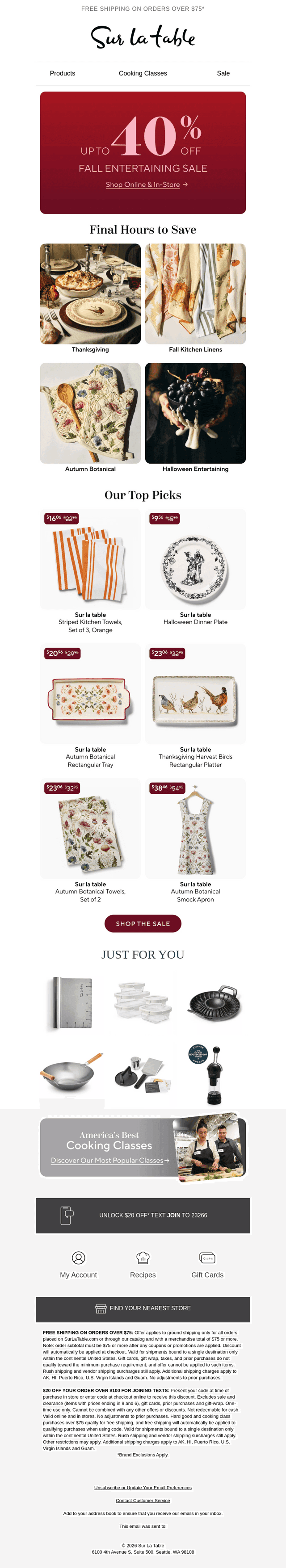 Sur La Table email from Tue, Oct 6, 2026