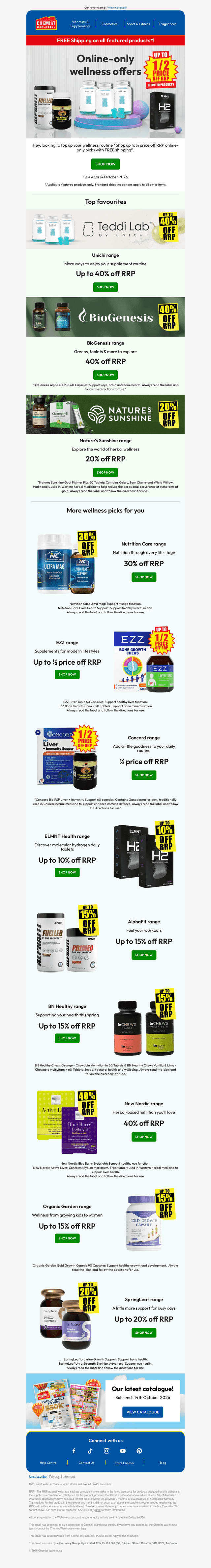 Chemist Warehouse email from Tue, Oct 6, 2026
