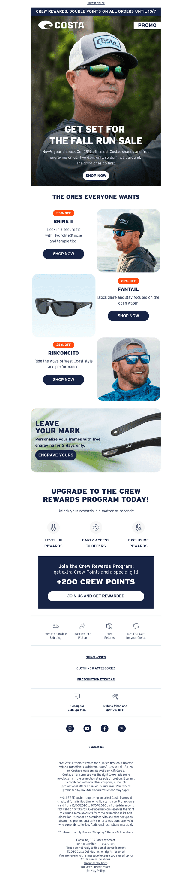 Costa Sunglasses email from Tue, Oct 6, 2026