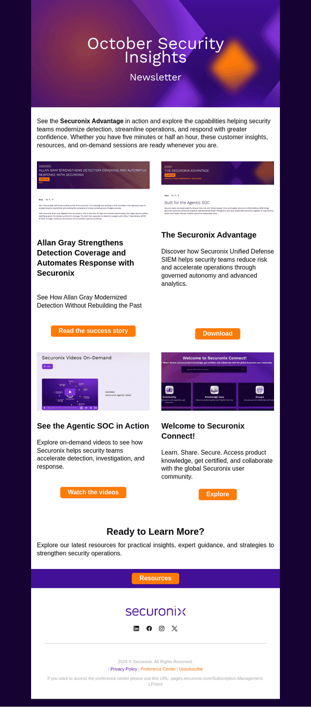 Securonix email from Tue, Oct 6, 2026