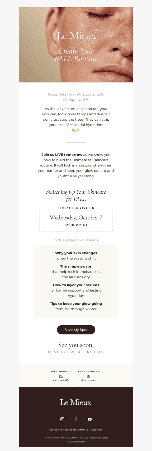 Le Mieux email from Tue, Oct 6, 2026