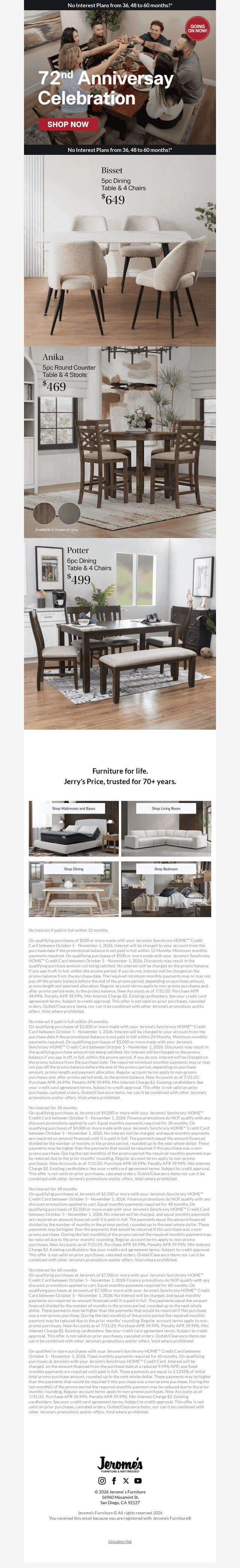 Jerome's Furniture email from Wed, Oct 7, 2026