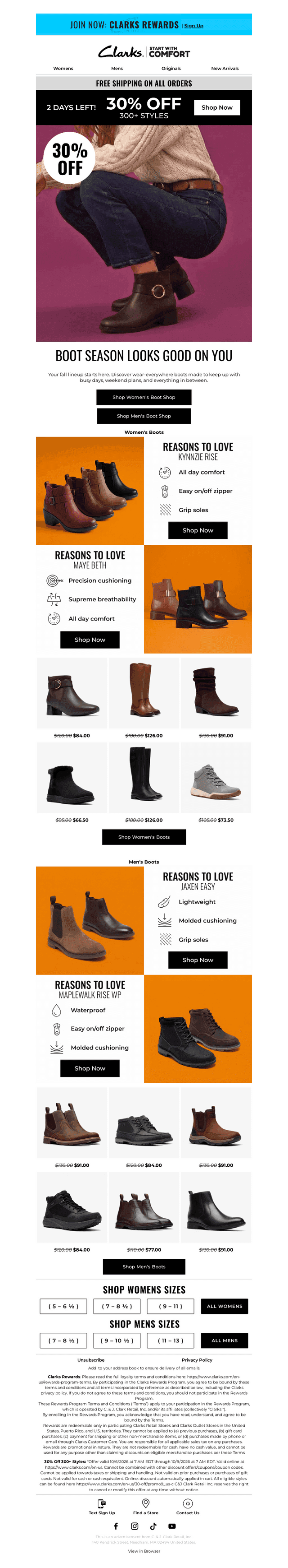 Clarks Shoes email from Wed, Oct 7, 2026