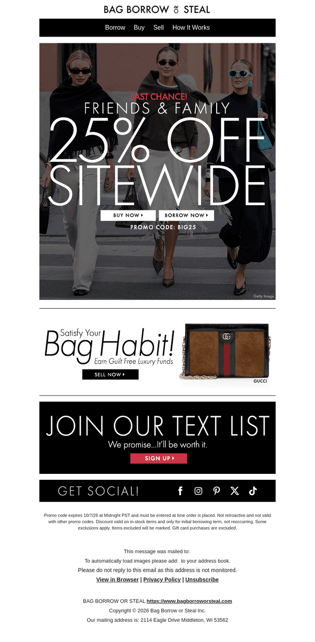 Bag Borrow or Steal email from Wed, Oct 7, 2026
