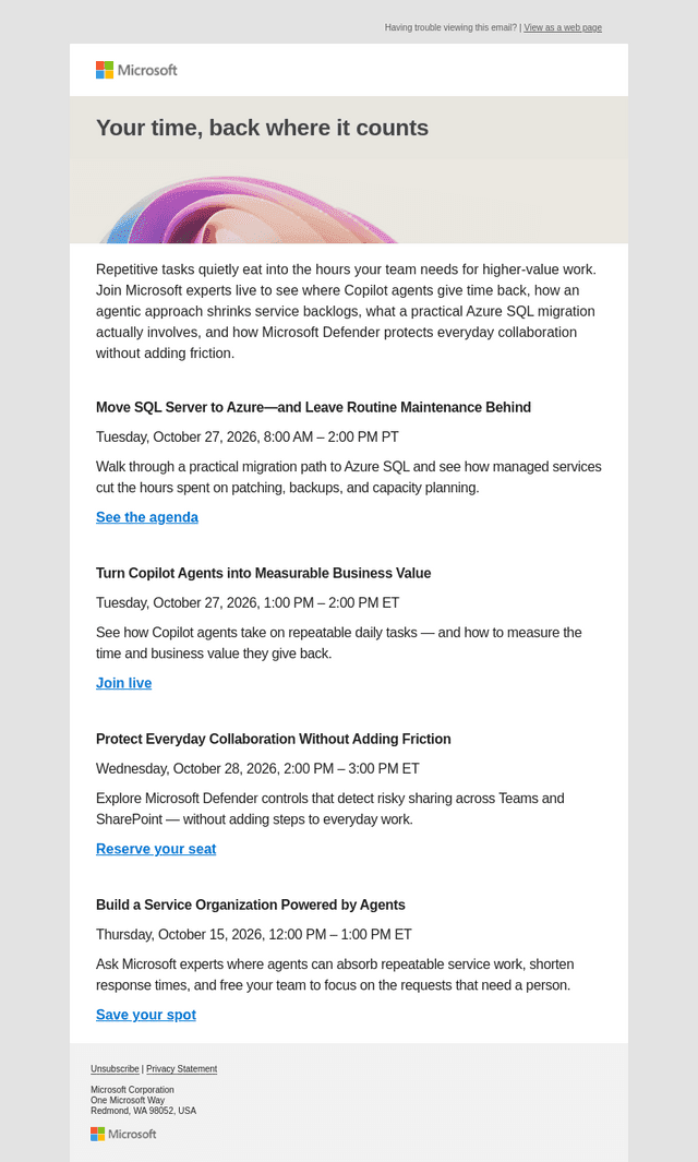 Microsoft email from Wed, Oct 7, 2026