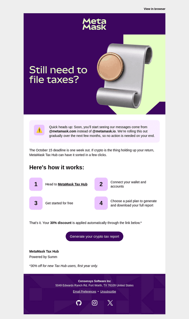MetaMask email from Wed, Oct 7, 2026