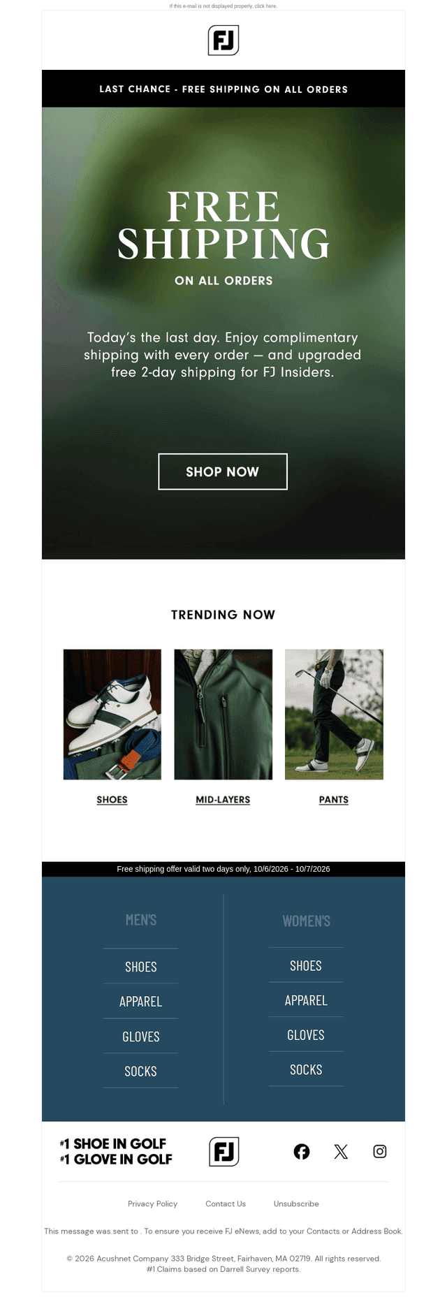 FootJoy email from Wed, Oct 7, 2026