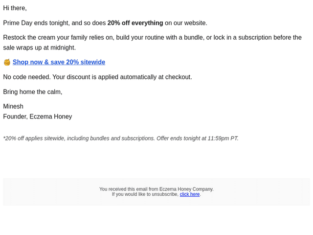 Eczema Honey Co email from Thu, Oct 8, 2026