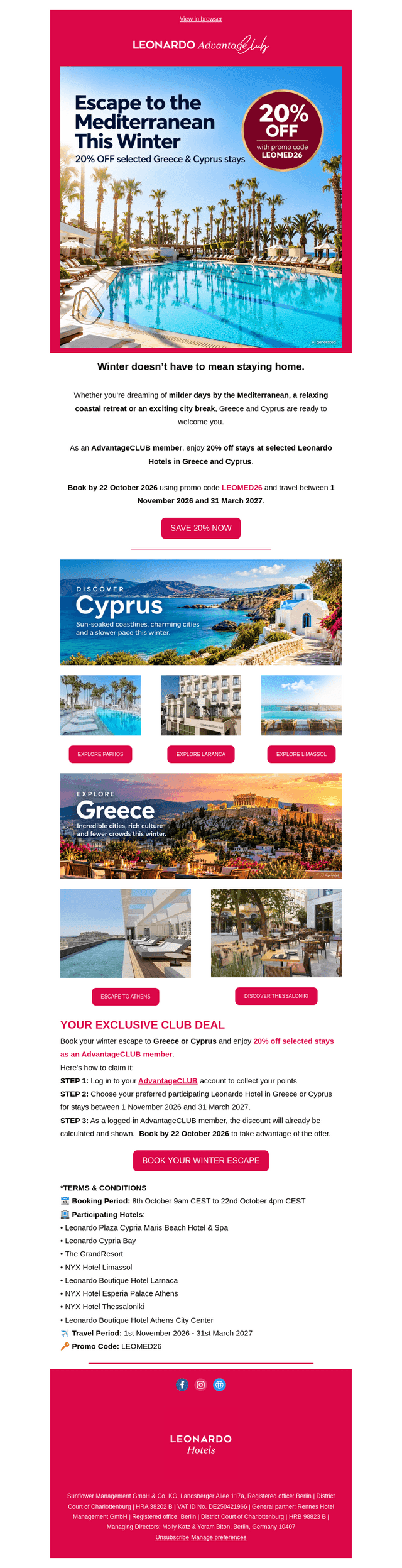 Leonardo Hotels email from Thu, Oct 8, 2026