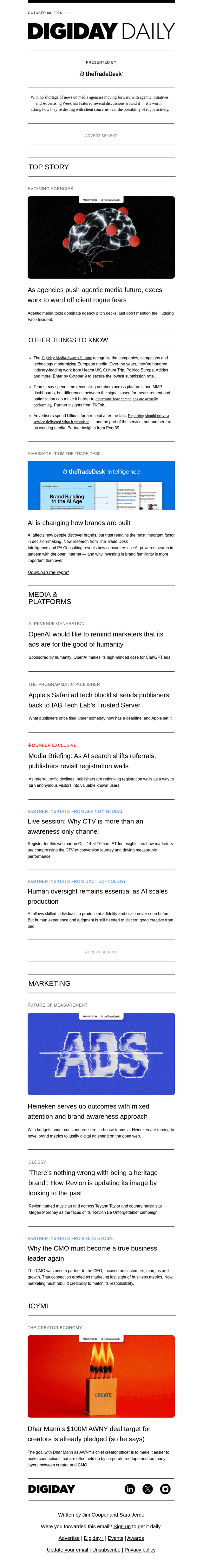 Digiday email from Thu, Oct 8, 2026