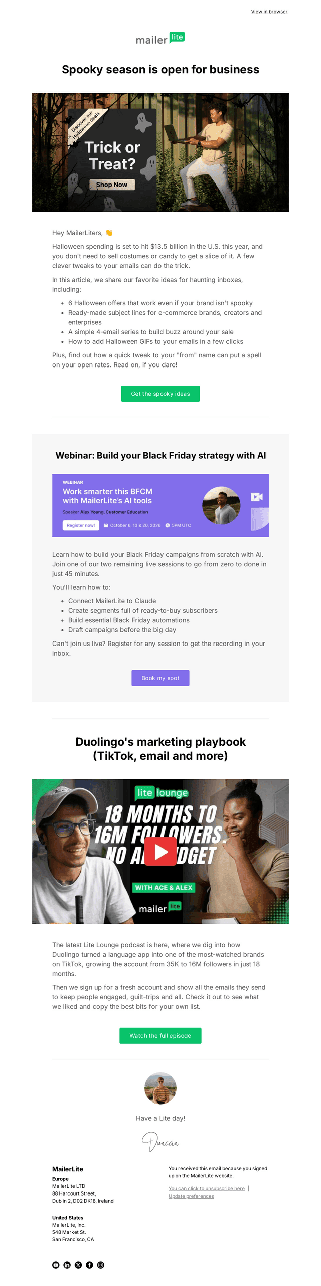 MailerLite email from Thu, Oct 8, 2026