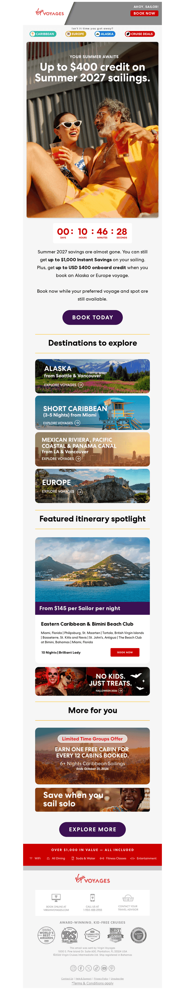 Virgin Voyages email from Thu, Oct 8, 2026