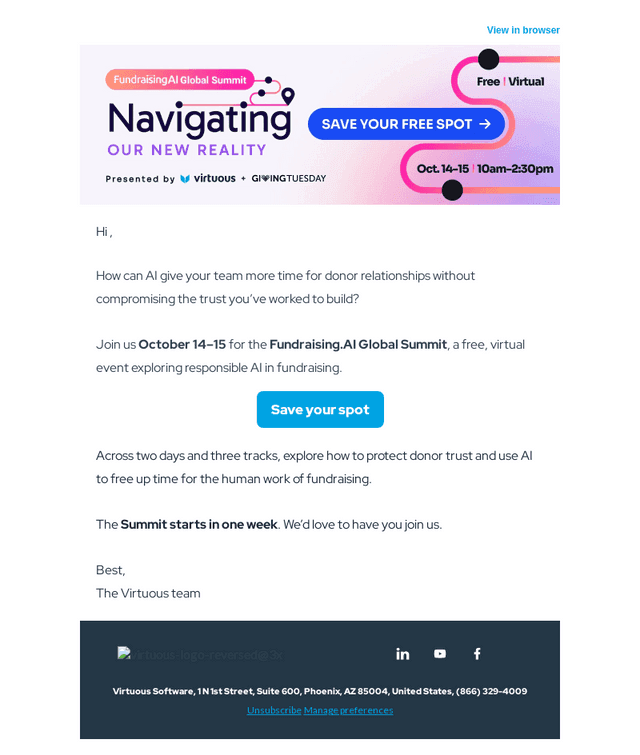 Virtuous Software email from Thu, Oct 8, 2026