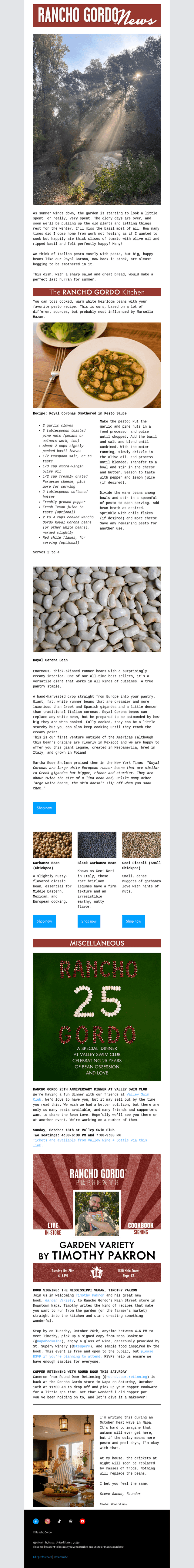 Rancho Gordo email from Fri, Oct 9, 2026