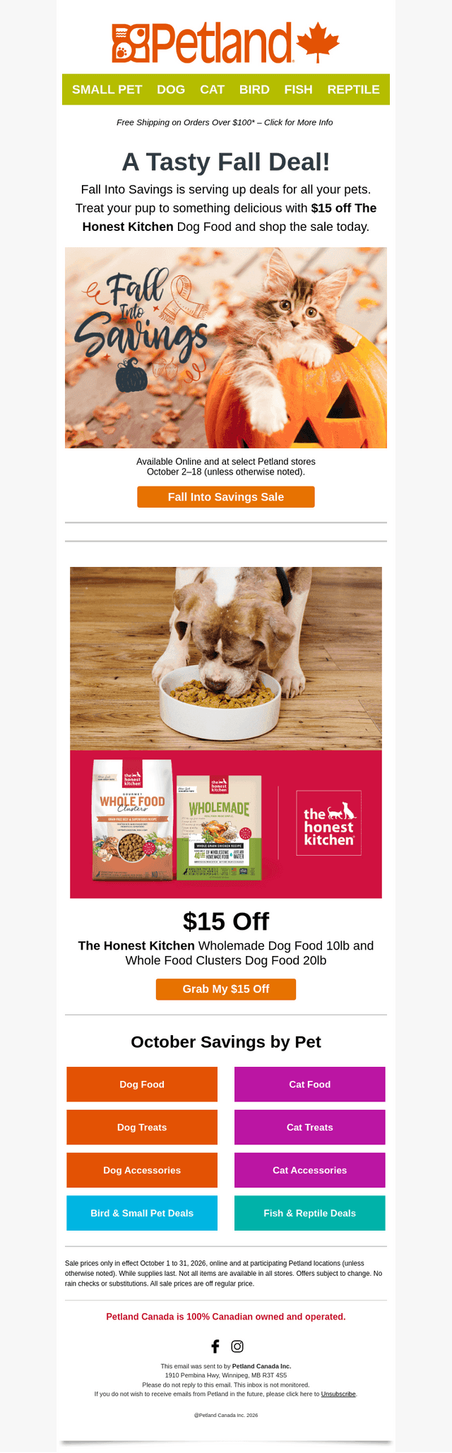 Petland Canada email from Fri, Oct 9, 2026