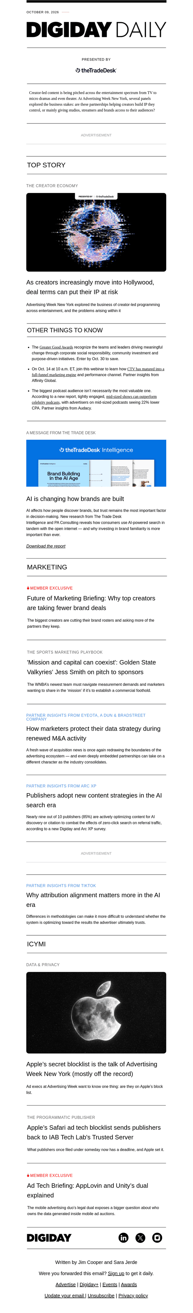 Digiday email from Fri, Oct 9, 2026