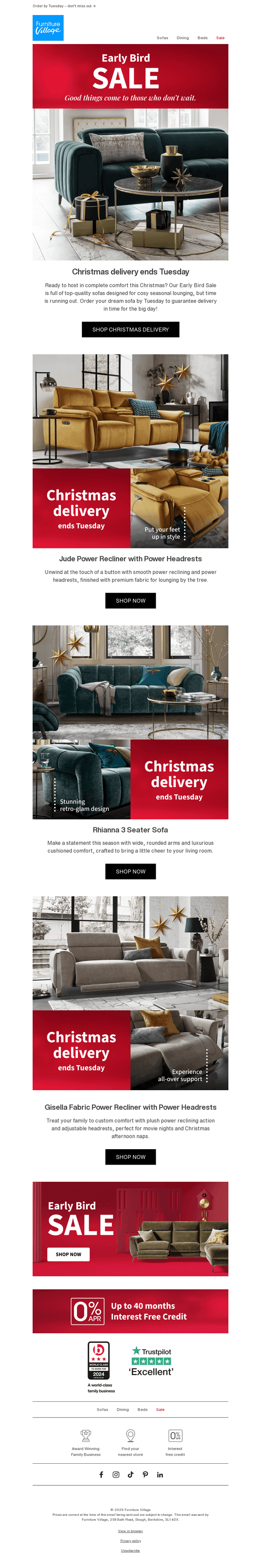 Furniture Village email from Fri, Oct 9, 2026