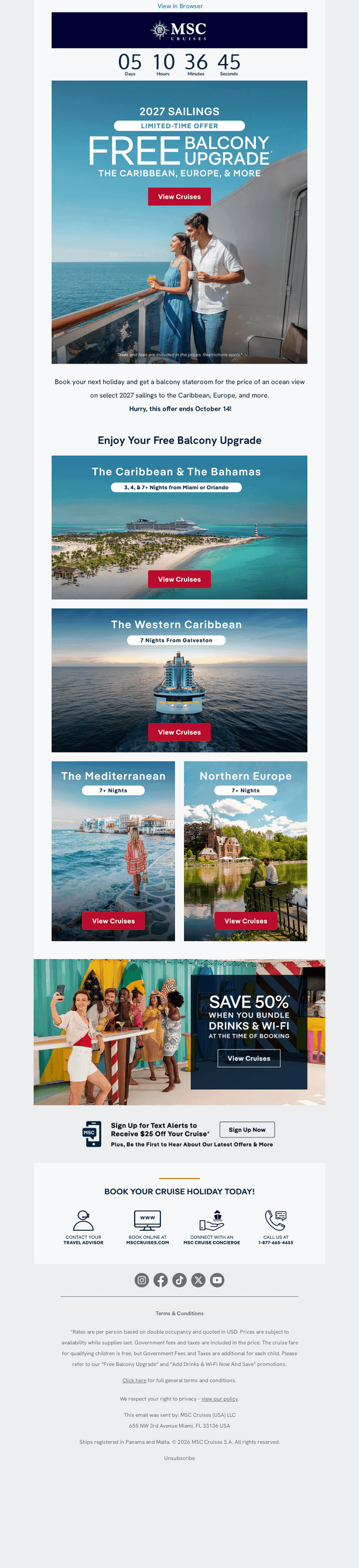 MSC Cruises email from Fri, Oct 9, 2026