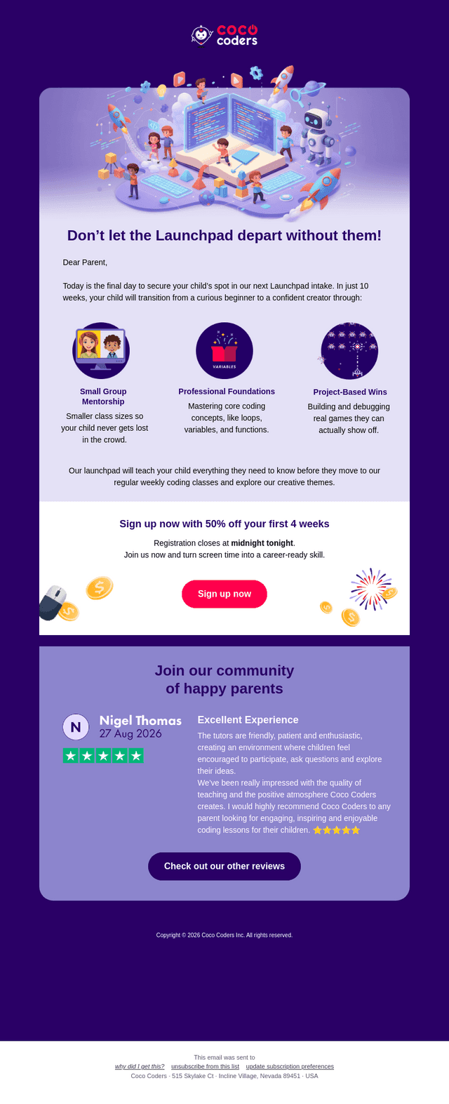 Coco Coders email from Fri, Oct 9, 2026
