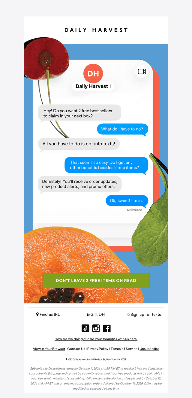 Daily Harvest email from Fri, Oct 9, 2026