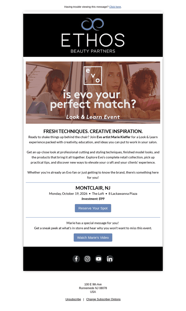 Ethos Beauty Partners email from Fri, Oct 9, 2026