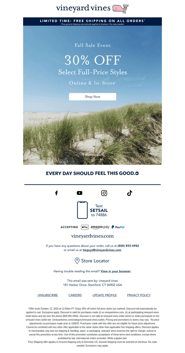 Vineyard Vines email from Sat, Oct 10, 2026