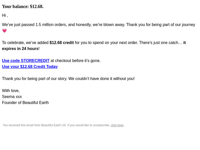 Beautiful Earth Boutique email from Sat, Oct 10, 2026