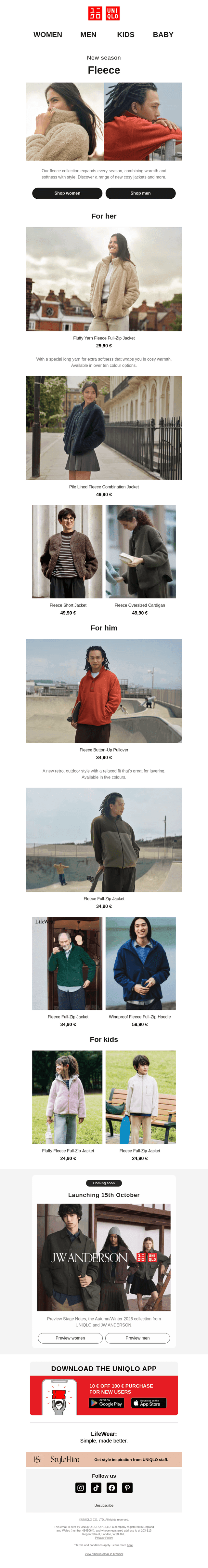 UNIQLO email from Sun, Oct 11, 2026