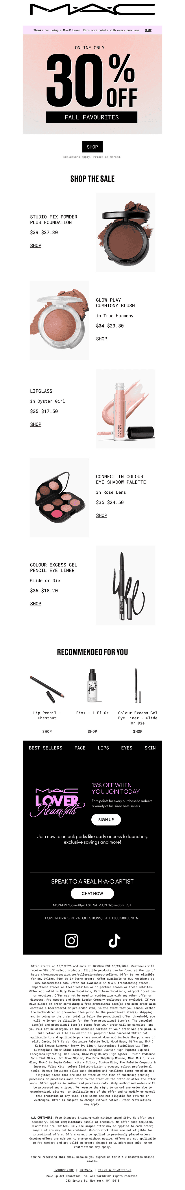 MAC Cosmetics email from Sun, Oct 11, 2026