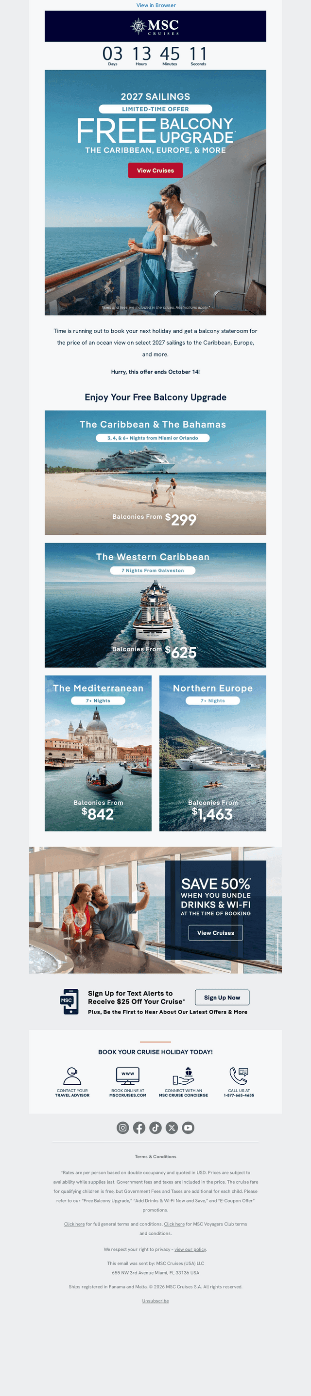 MSC Cruises email from Sun, Oct 11, 2026