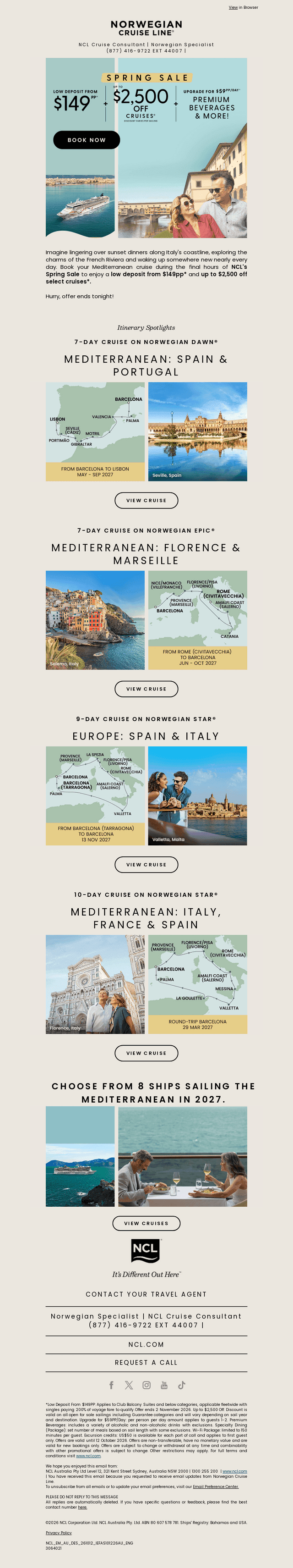 Norwegian Cruise Line email from Mon, Oct 12, 2026