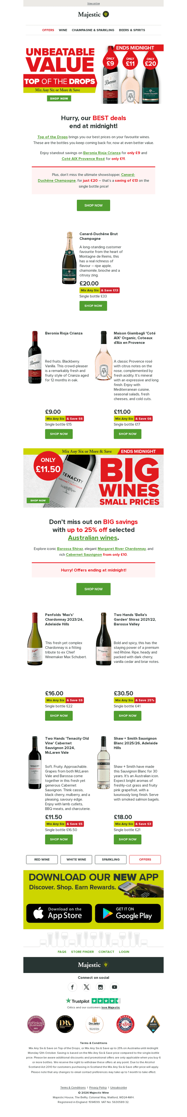 Majestic Wine email from Mon, Oct 12, 2026