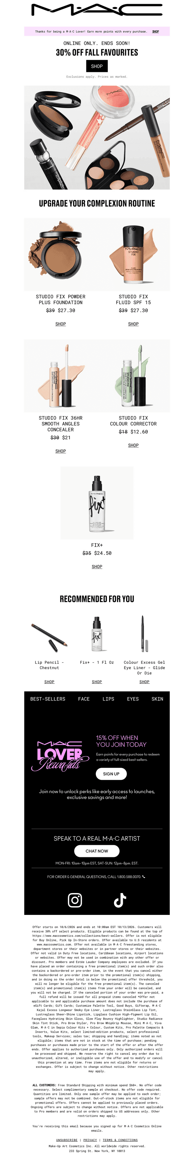 MAC Cosmetics email from Mon, Oct 12, 2026