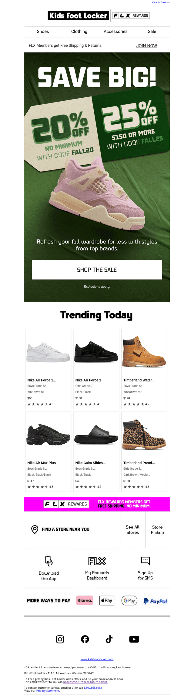 Kids Foot Locker email from Mon, Oct 12, 2026