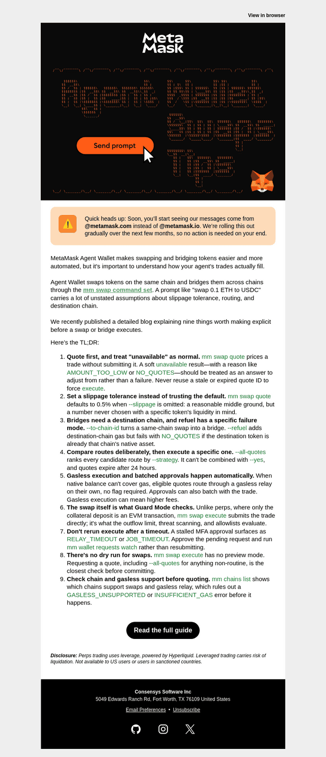 MetaMask email from Mon, Oct 12, 2026