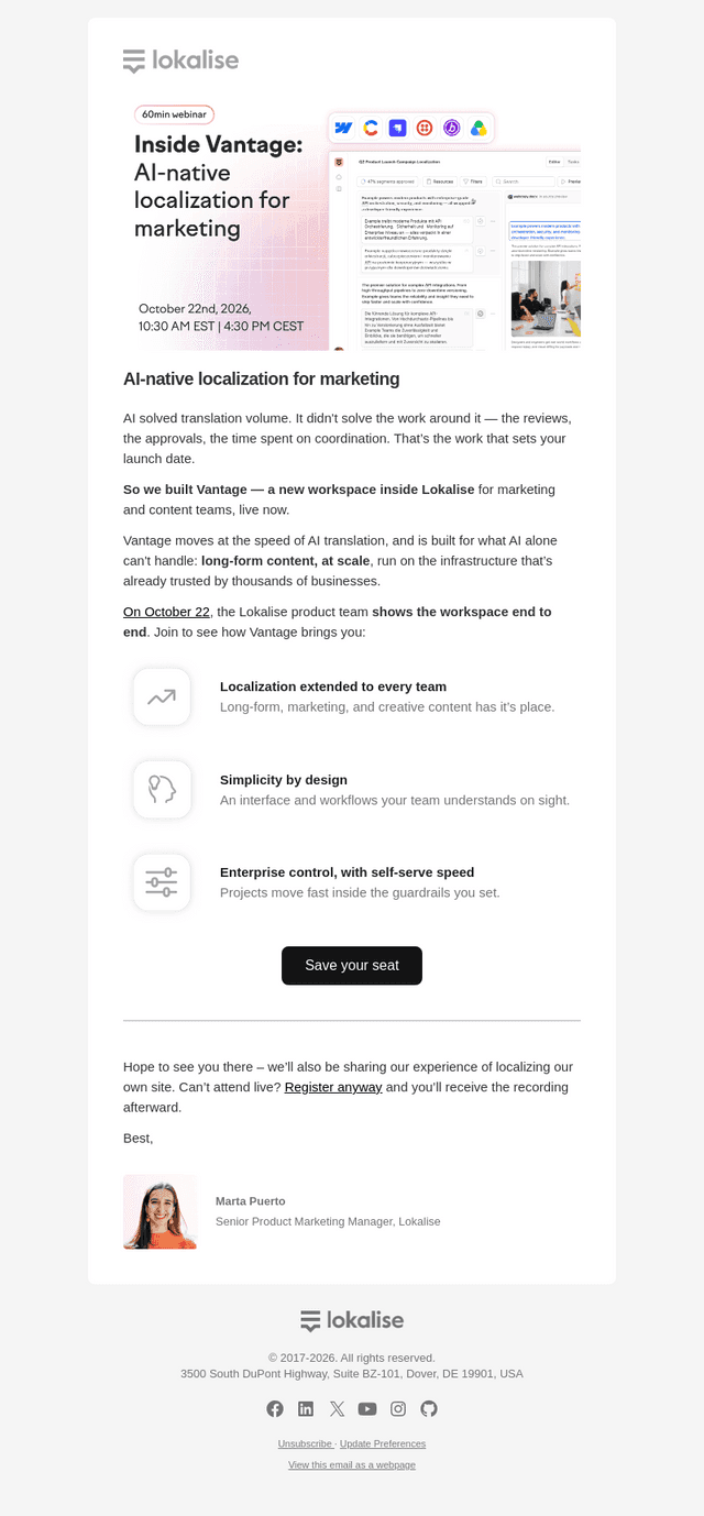 Lokalise email from Mon, Oct 12, 2026