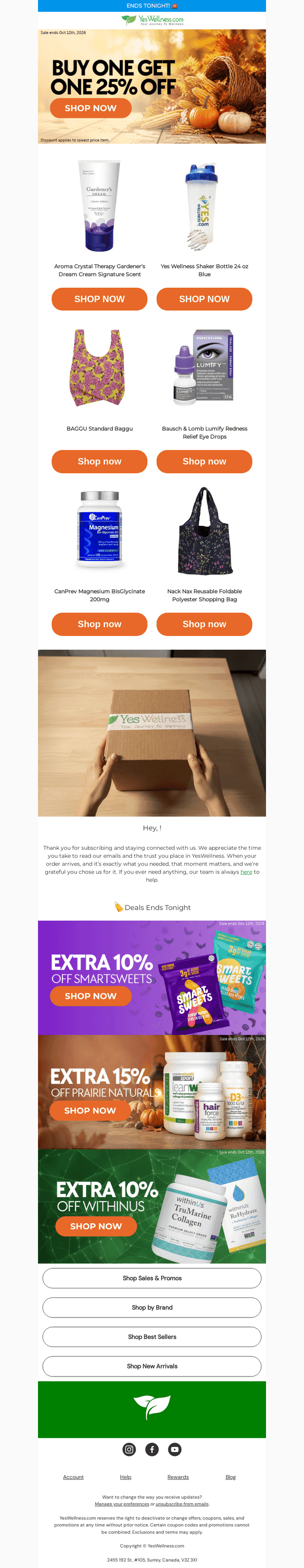 YesWellness.com email from Mon, Oct 12, 2026