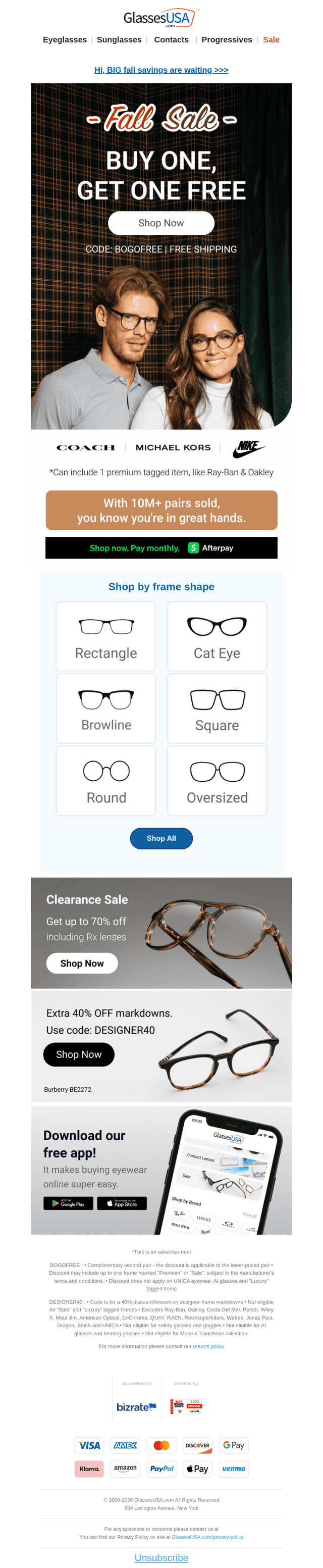 Glasses USA email from Mon, Oct 12, 2026