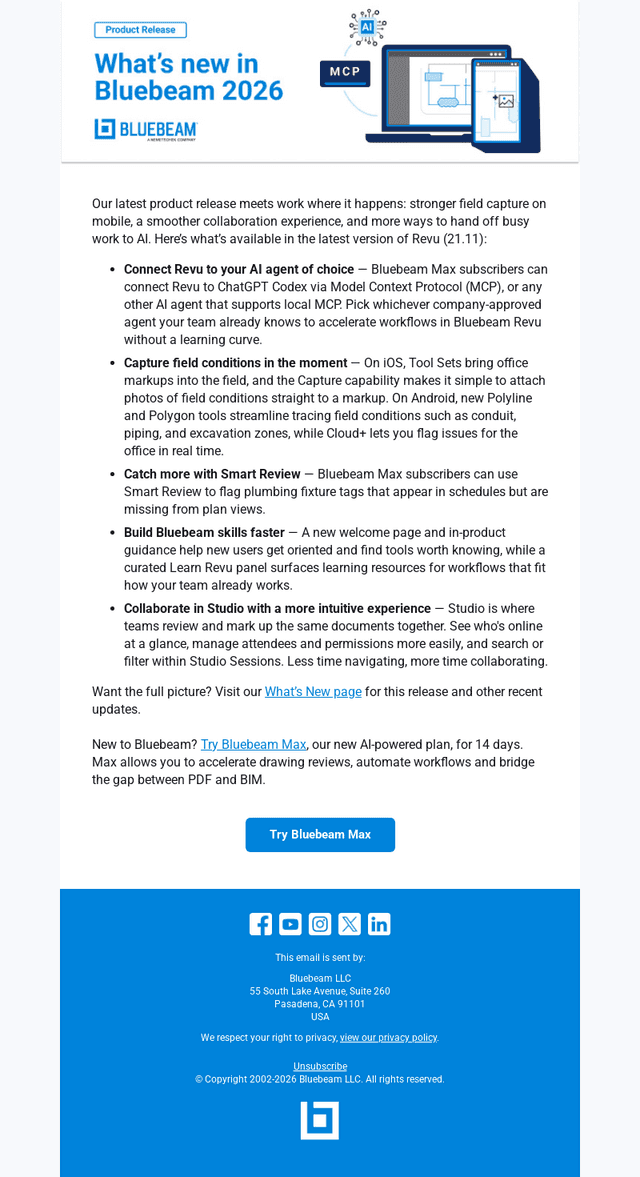 Bluebeam email from Mon, Oct 12, 2026