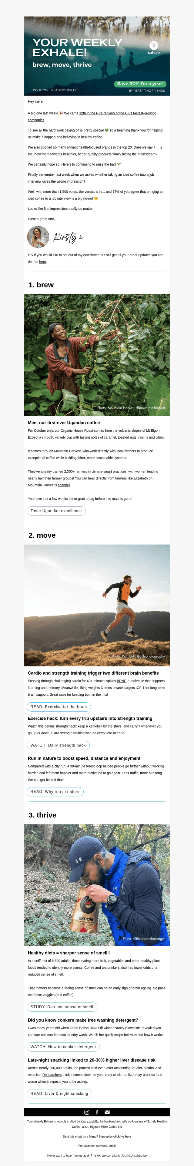 Exhale healthy coffee email from Tue, Oct 13, 2026